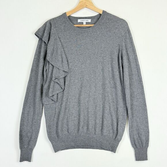 Elizabeth &‎ James Grey Ruffle Long Sleeve Cashmere Blend Sweater Women's Small - Picture 1 of 6